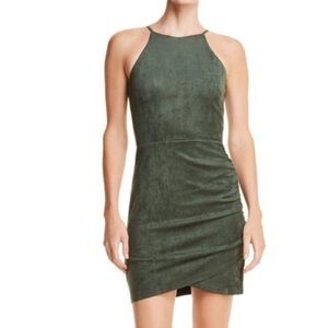 Aqua Olive Green Faux Suede Halter Mini Dress 0991